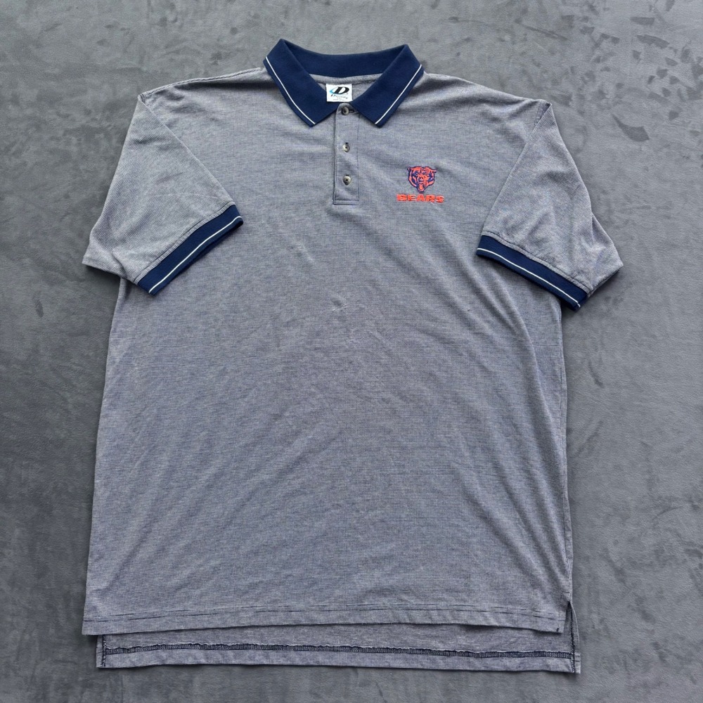 Dynasty Chicago Bears Polo Shirt Mens XXL Blue White Striped Embroidered Logo